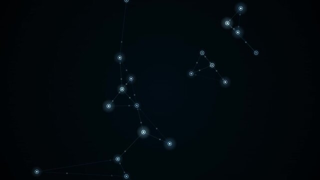 Glowing blue nodes connected by faint lines floating in a dark spacelike background.