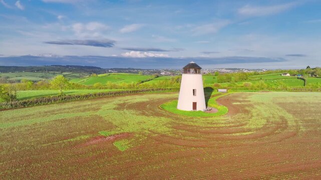 Devon Windmill and Farms from a drone, Torquay, Devon, England, United Kingdom