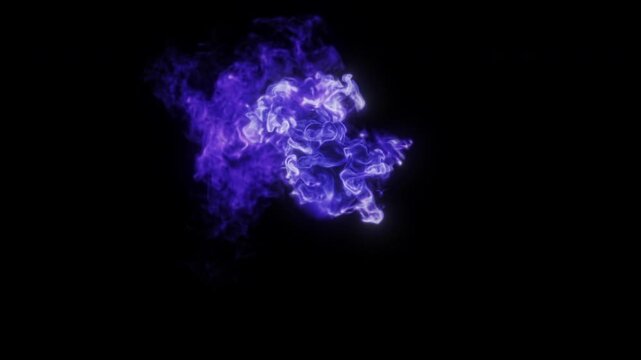 Blueish purple smoke and flame expanding and dissolving, VFX element - 60 fps, 4K Pro Res with mask pass