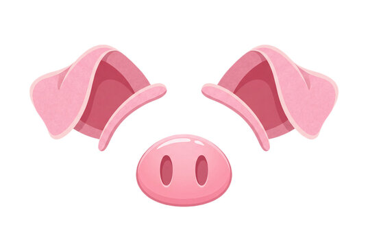 Cute Pig Nose and Flappy Ears Illustration for Fun Animal Face Photo Effects and Digital Costume Masks