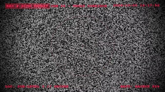 Analog tv static noise screen with red security camera surveillance
