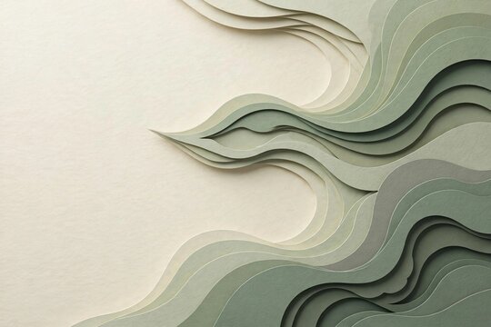 Cream and sage paper cut waves abstract background