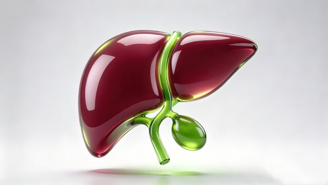  3D Liver with Gallbladder and Bile Ducts on Light Background