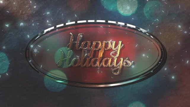 3D Metallic Happy Holidays Text with Glittering Lights and Snow