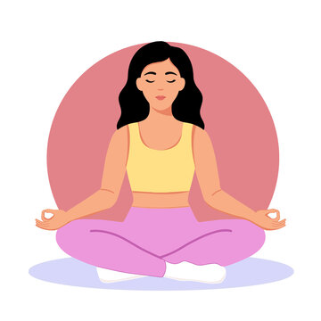 Woman Meditating in Lotus Pose, Yoga and Mindfulness Illustration
