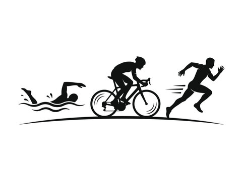 silhouette illustration of a triathlete representing swimming, cycling, and running disciplines.