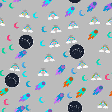 Space and Education Themed Seamless Pattern