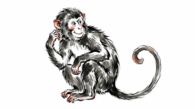 Chinese ink painting style monkey illustration.