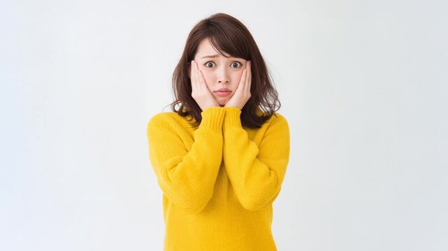 Shocked Japanese Woman Reacting with Hands on Cheeks Video
