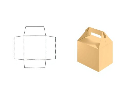 Cardboard box template and assembled box
