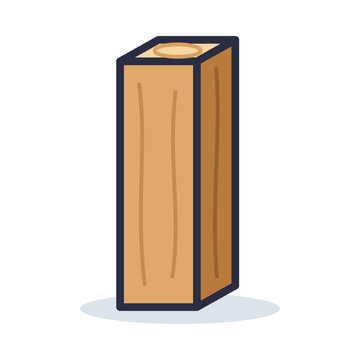 Square wooden post standing upright with end grain top, flat lumber construction vector icon isolated on white background
