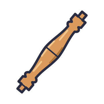 Turned wooden spindle with decorative beads and coves, flat woodworking furniture part vector icon isolated on white background