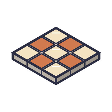 Checkered floor tiles in cream and terracotta with grout lines shown in 3D, flat flooring vector icon isolated on white background