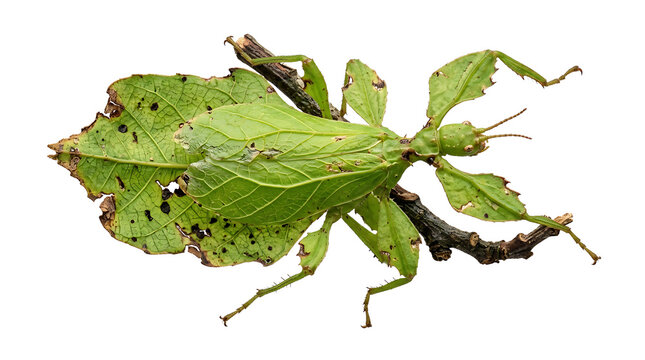 Leaf insect on branch isolated on transparent background