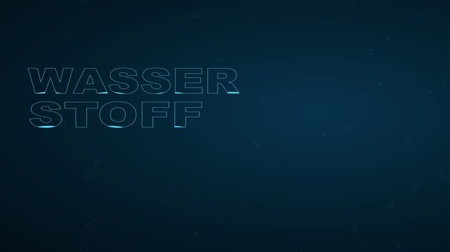Wasserstoff German hydrogen electrolysis typography animation displaying chemical formula and DC circuit diagram for green energy.