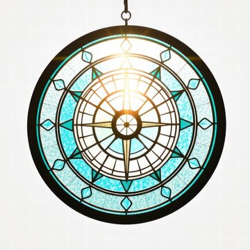 Stained glass compass wind rose window hanging decoration