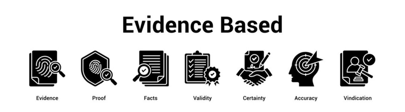 Evidence Based web banner icon vector illustration concept for business with icon of Evidence, Proof, Facts, Validity, Certainty.