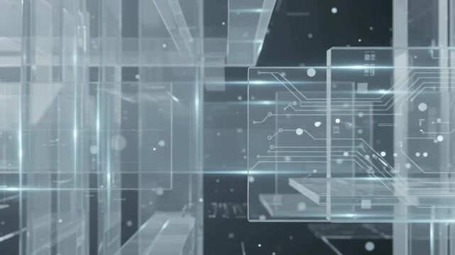 Abstract Technology Visualization Exploring Interconnected Glass Panels in a Futuristic Studio