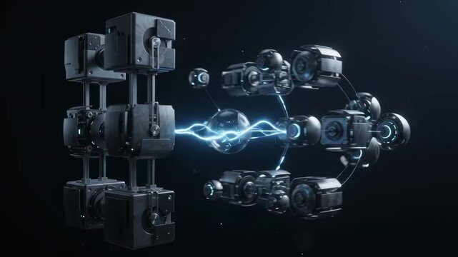 Abstract Networked Devices Connecting Luna Studio Scene Objects in Futuristic Matrix