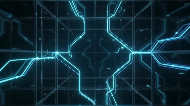 Abstract Neon Data Streams in Dark Room Moving in Futuristic Tone