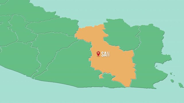 Mapa de El Salvador con divisi&oacute;n pol&iacute;tica resaltando el departamento de San Miguel