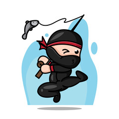 Cute cartoon chibi ninja funny kawaii assassin character mascot vector © Fajar
