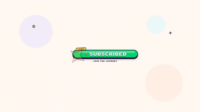 Minimalist green subscription button interface with yellow launch tag on white background for social media channel growth and content engagement