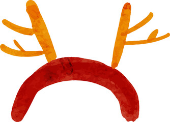 Whimsical watercolor reindeer antlers headband with a red band and orange antlers isolated on a white background festive holiday accessory © nabilahcholila