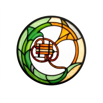 French horn stained glass art isolated on white