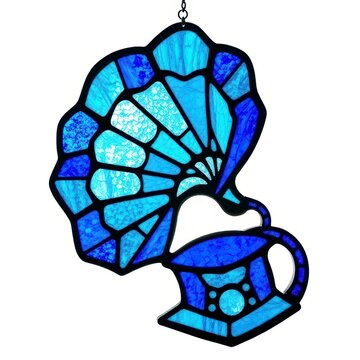 Blue stained glass gramophone suncatcher isolated on white