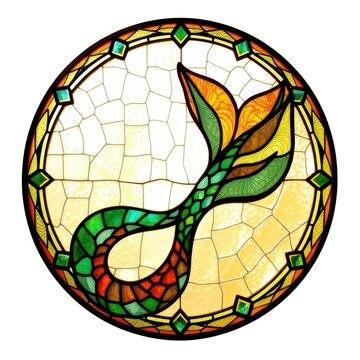 Stained glass window with mermaid tail design