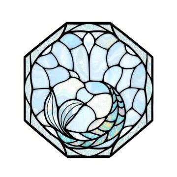 Stained glass mermaid tail in light blue and white tones