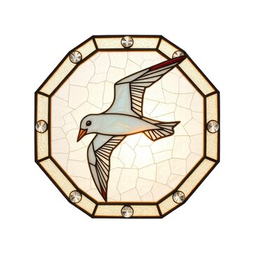 Octagonal stained glass panel with flying bird