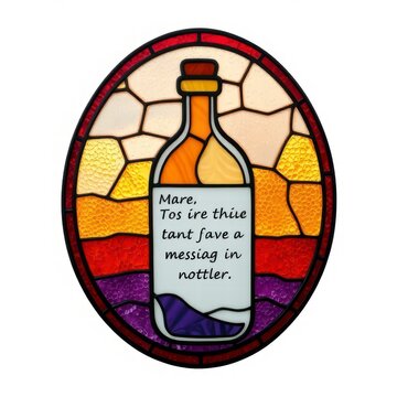 Message in a bottle stained glass design