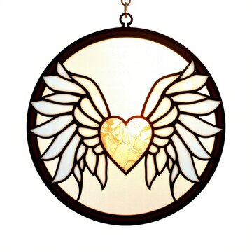 Heart with angel wings stained glass suncatcher isolated