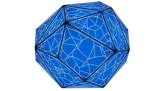 Abstract Blue Geometric Sphere with Intricate Pattern.