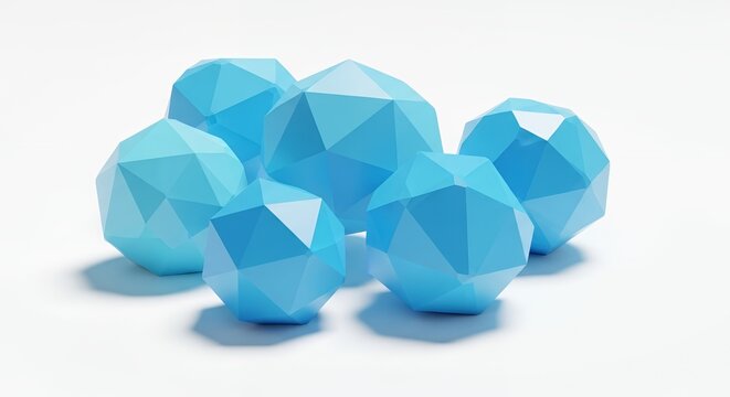 Abstract Blue Geometric Spheres on White Background.
