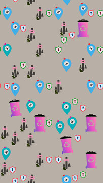 Seamless pattern of travel, security, and recycling icons