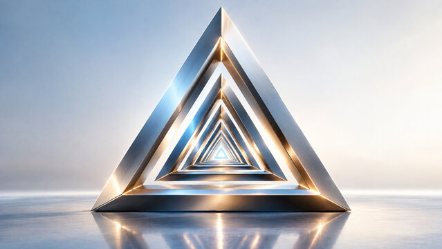 Metallic recursive triangle tunnel isolated on transparent background for modern graphic design projects