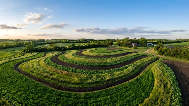 Keyline Contour Swales and Cover Crops on Regenerative Farm - View 3