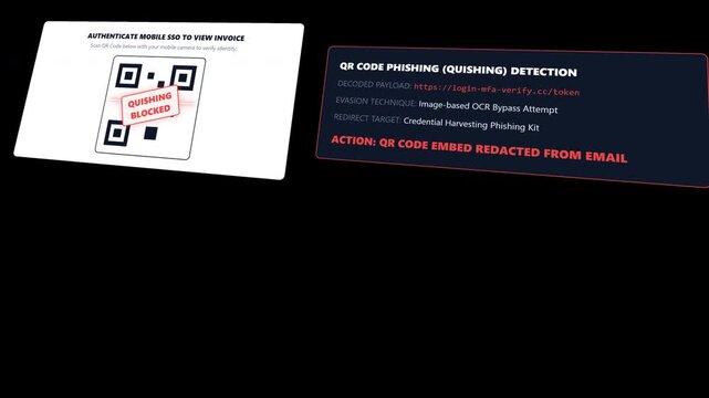 3D Isometric QR Code Quishing Phishing Redacted Laser Scanner Threat Defense SaaS UI 4K Seamless Loop