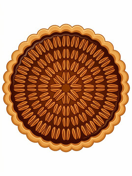 A top down view of a delicious homemade pecan pie with a golden crust.