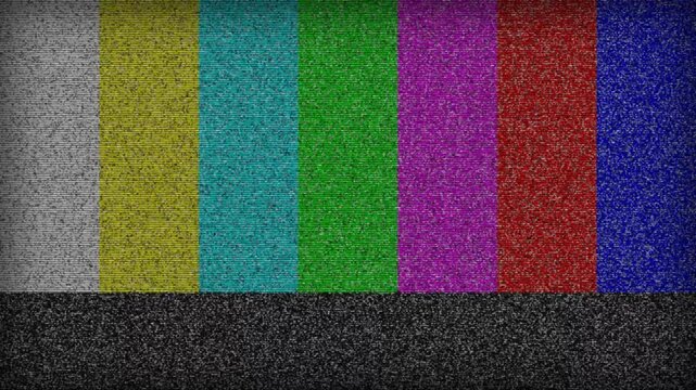 Vintage color bar test pattern with analog television static noise