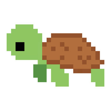 Cute Pixelated 8 bit Swimming Sea Turtle Ocean Animal Cartoon Vector Character