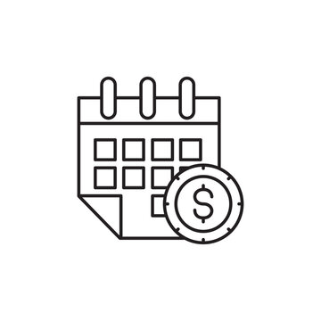 Calendar with dollar coin icon vector for financial organization savings goals investment planning budget management expense tracking bill reminders
