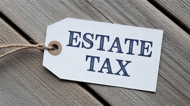 Estate tax concept label on a paper tag over a rustic wooden surface