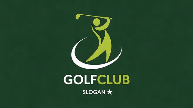Golf club logo design with a silhouette of a golfer swinging a club on a green background   