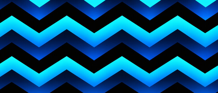 Bright blue neon zigzag pattern with geometric lines for modern