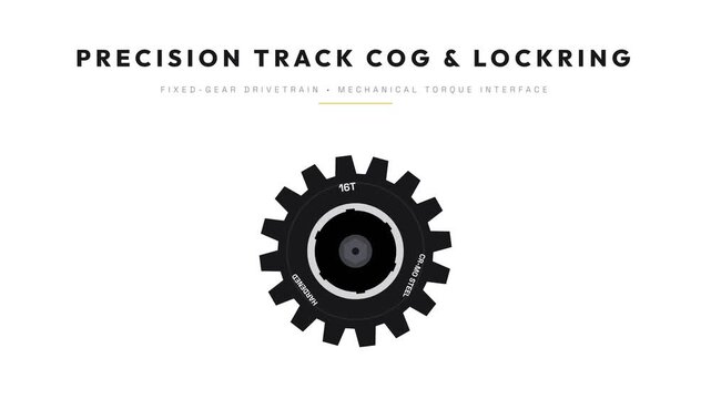 Hardened Carbon Steel 16t Track Cog and Gold Lockring Mechanical Rotation for Fixed Gear Drivetrain Engineering