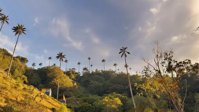 Cocora Valley Quindio Wax Palms and Moving Clouds in Salento, Colombia. Time Lapse. Establishing Shot.